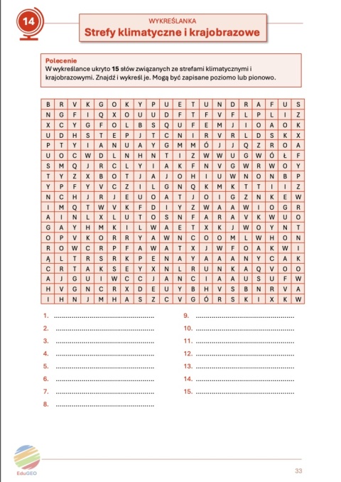 ZAPOWIEDŹ! Krzyżówki i wykreślanki geograficzne. Klasa 5